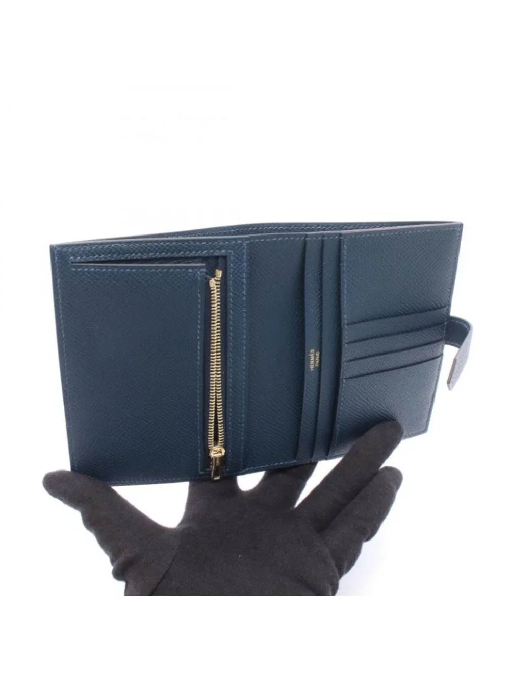 Hermes Bifold Wallet Bearn Compact Blue Dogalis Leather Calf